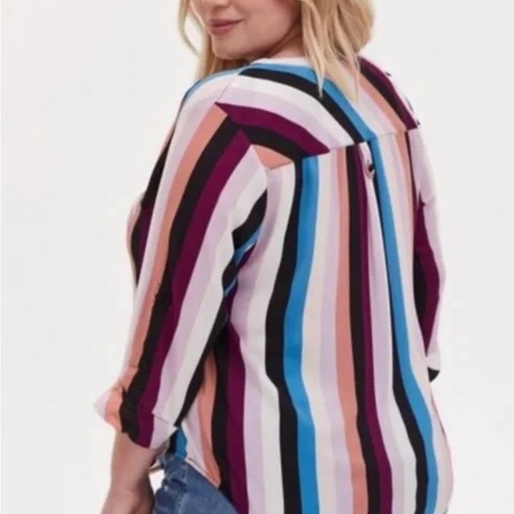NWT Torrid size 5x (28W) Harper Georgette Pullover 3/4 Sleeve Blouse striped - Picture 2 of 4